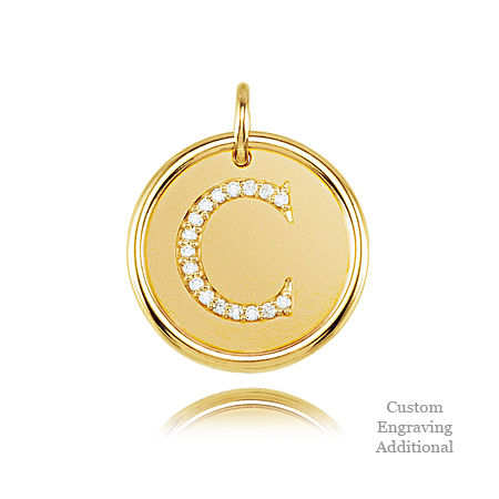 14k Yellow Gold Engravable Posh Mommy Pendant Initial with Diamonds - Letter C