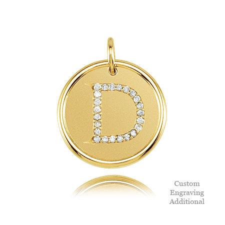 14k Yellow Gold Engravable Posh Mommy Pendant Initial with Diamonds - Letter D