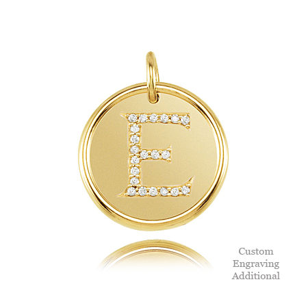 14k Yellow Gold Engravable Posh Mommy Pendant Initial with Diamonds - Letter E