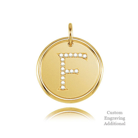 14k Yellow Gold Engravable Posh Mommy Pendant Initial with Diamonds - Letter F