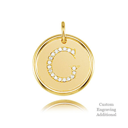 14k Yellow Gold Engravable Posh Mommy Pendant Initial with Diamonds - Letter G