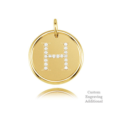 14k Yellow Gold Engravable Posh Mommy Pendant Initial with Diamonds - Letter H