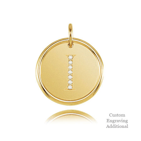 14k Yellow Gold Engravable Posh Mommy Pendant Initial with Diamonds - Letter I