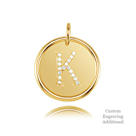 14k Yellow Gold Engravable Posh Mommy Pendant Initial with Diamonds - Letter K