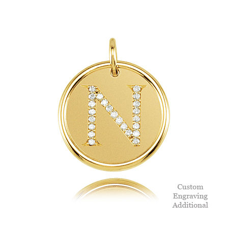 14k Yellow Gold Engravable Posh Mommy Pendant Initial with Diamonds - Letter N