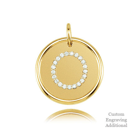 14k Yellow Gold Engravable Posh Mommy Pendant Initial with Diamonds - Letter O