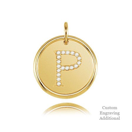 14k Yellow Gold Engravable Posh Mommy Pendant Initial with Diamonds - Letter P