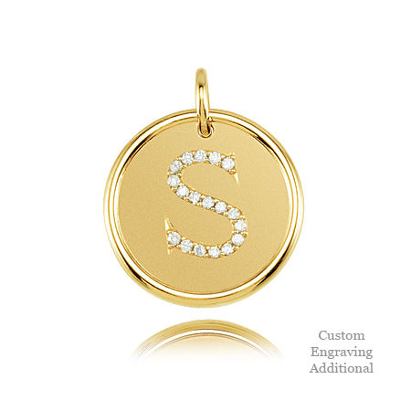 14k Yellow Gold Engravable Posh Mommy Pendant Initial with Diamonds - Letter S