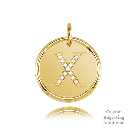 14k Yellow Gold Engravable Posh Mommy Pendant Initial with Diamonds - Letter X