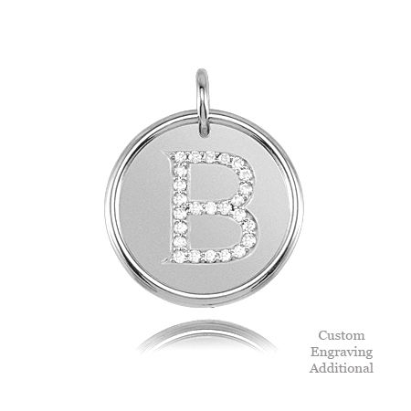Letter B - Engravable Posh Mommy Pendant Initial with Diamonds - 14k White Gold