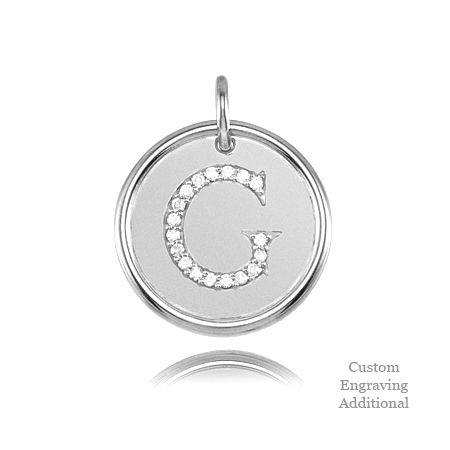 Letter G - Engravable Posh Mommy Pendant Initial with Diamonds - 14k White Gold