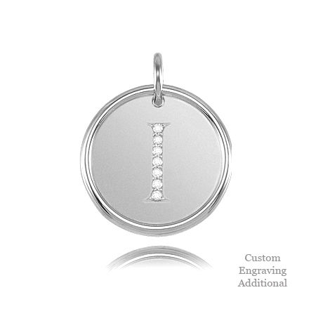 Letter I - Engravable Posh Mommy Pendant Initial with Diamonds - 14k White Gold