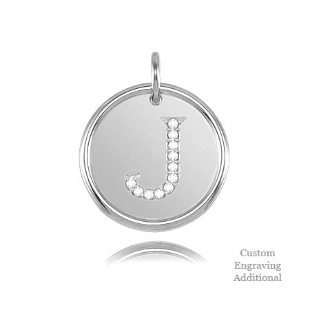 Letter J - Engravable Posh Mommy Pendant Initial with Diamonds - 14k White Gold