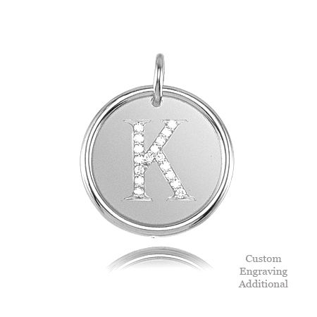 Letter K - Engravable Posh Mommy Pendant Initial with Diamonds - 14k White Gold