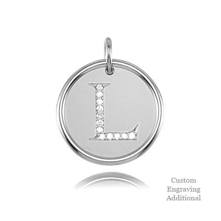 Letter L - Engravable Posh Mommy Pendant Initial with Diamonds - 14k White Gold