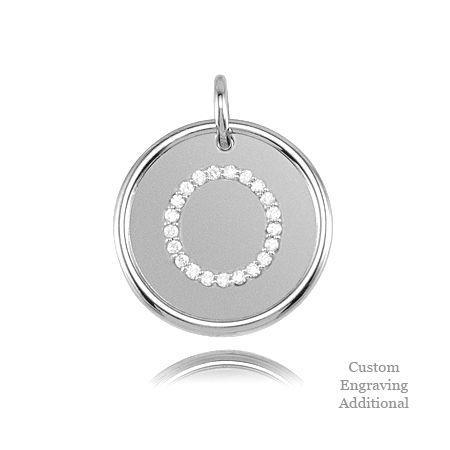 Letter O - Engravable Posh Mommy Pendant Initial with Diamonds - 14k White Gold
