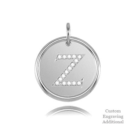 Letter Z - Engravable Posh Mommy Pendant Initial with Diamonds - 14k White Gold