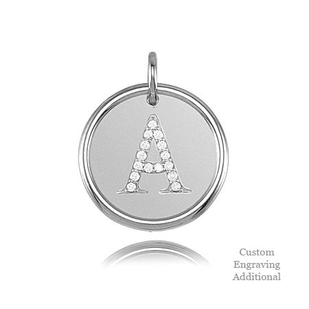 Letter a - Engravable Posh Mommy Pendant Initial with Diamonds - Sterling Silver