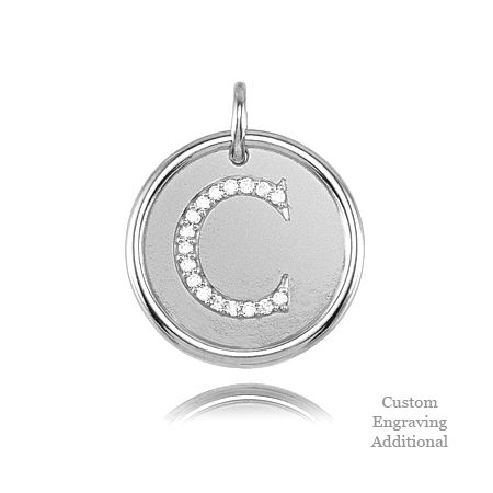 Letter C - Engravable Posh Mommy Pendant Initial with Diamonds - Sterling Silver