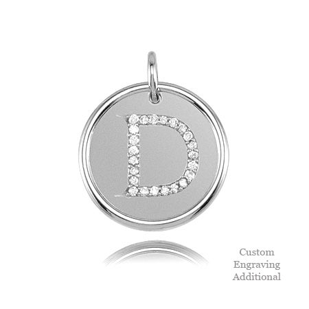 Letter D - Engravable Posh Mommy Pendant Initial with Diamonds - Sterling Silver