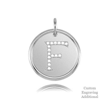 Letter F - Engravable Posh Mommy Pendant Initial with Diamonds - Sterling Silver