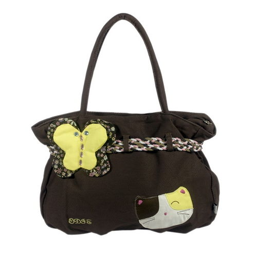 [Cat Loves Butterfly] 100% Cotton Canvas Shoulder Bag / Swingpack / Travel Bag