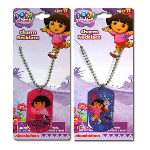 Dora Metal Dogtag Necklace 18"", 2 Asst. Case Pack 144