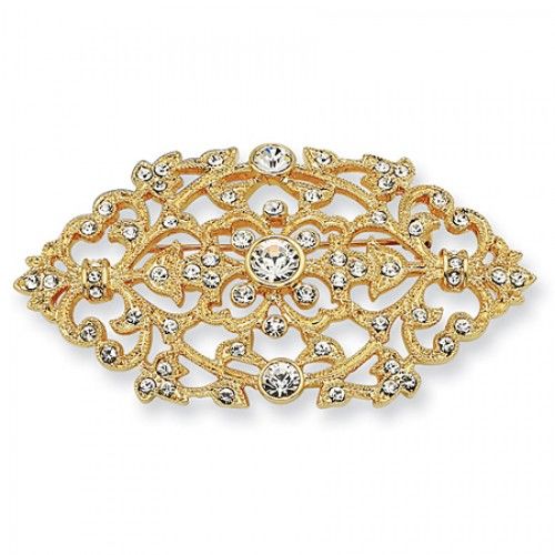 Ladies 24k Yellow Gold Plating Jackie Kennedy Floral Brooch Pin -20 X 40mm