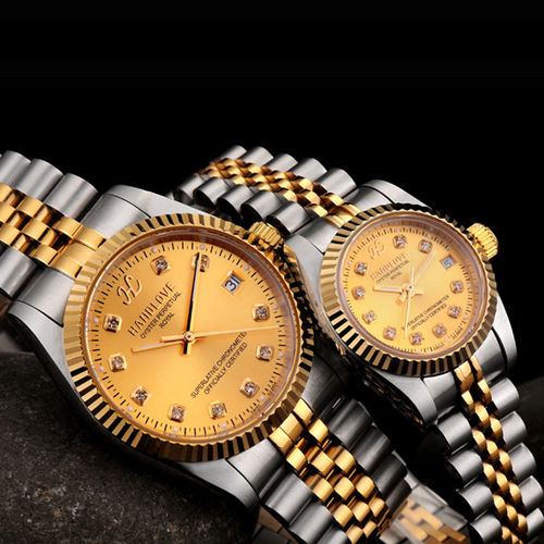 HANDLOVE Dial Quartz Watch Waterproof Swiss Authentic Sapphire Clock Gold Strap