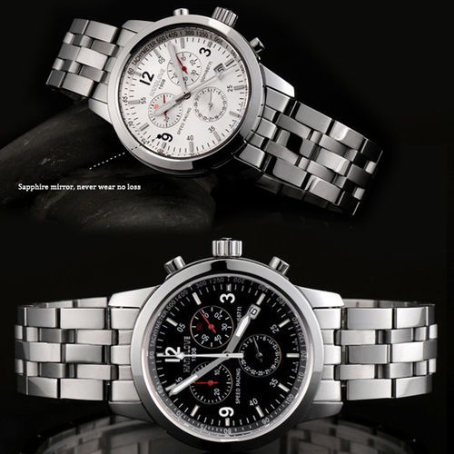 Men's Chronograph Sports Watch Stainles HANDLOVE Leather Black or Brown Wrist Strap