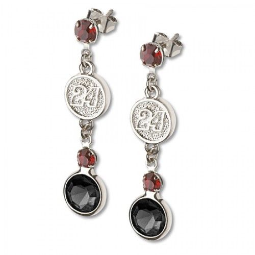 Crystal Number 24 Earrings in Rhodium Plated Base Metal - Pressure Backs - Great