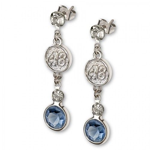 Crystal Number 48 Earrings in Rhodium Plated Base Metal - Butterfly Backs