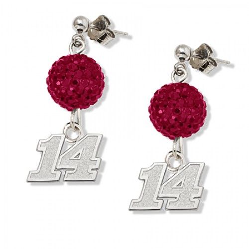 Crystal Number 14 Earrings in Sterling Silver - Pressure Backs - Round Shape