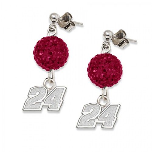 Crystal Number 24 Earrings in Sterling Silver - Pressure Back - Round Shape