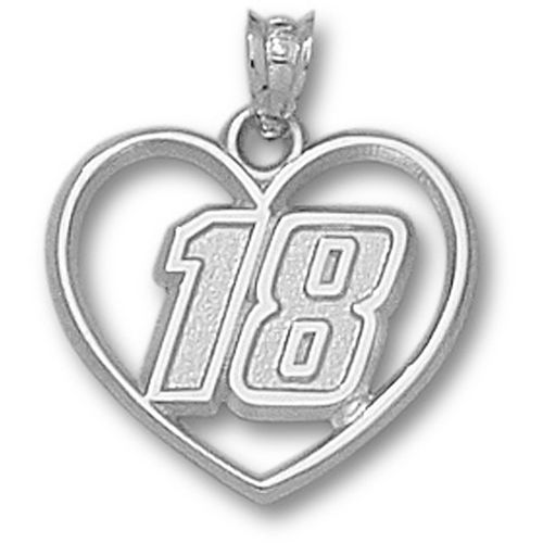 Officially Licensed 14k White Gold Kyle Busch ""18"" Nascar Heart Pendant