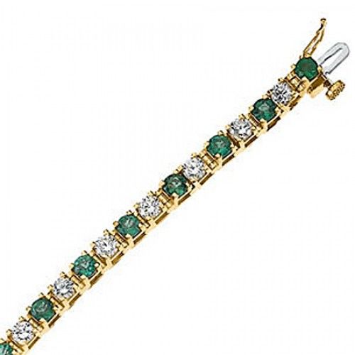 Round Shape Emerald and Diamond Bracelet in Gold - 14kt Yellow - Elegant
