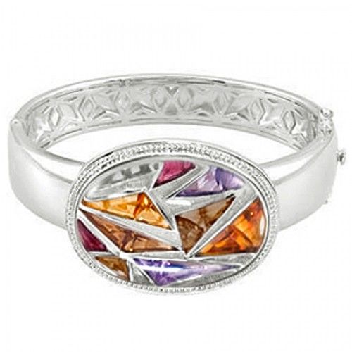Triangle Shape Quartz, Citrine and Garnet Bracelet in Sterling Silver - Ideal