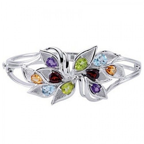 Pear Shape Blue Topaz, Peridot and Citrine Bracelet in Sterling Silver - Cute