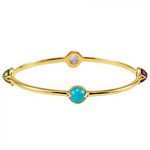 Round Shape Amethyst, Peridot & Turquoise Bracelet in 18kt Vermeil - Marvelous