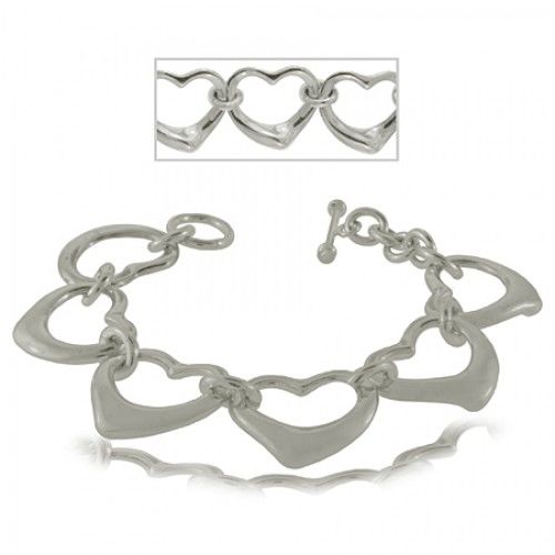Sterling Silver Heart Bracelet - Toggle Clasp