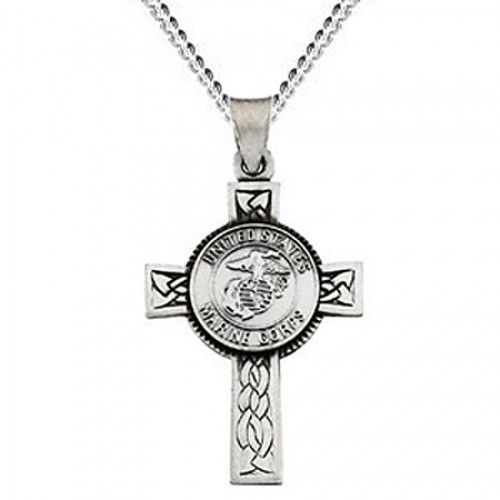 Us Marine Corps Cross Pendant Necklace in Sterling Silver - Spring Ring