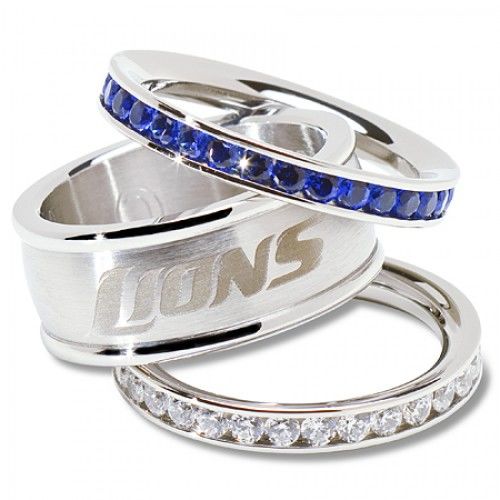 Ladies Detroit Lions Cubic Zirconia Stacked Ring Set