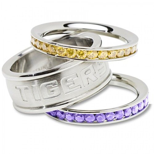 Louisiana State Univ Cubic Zirconia Stacked Ring Set