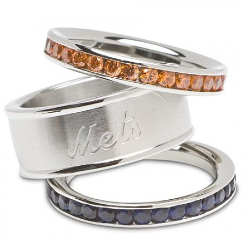 Ladies New York Mets Cubic Zirconia Stacked Ring Set