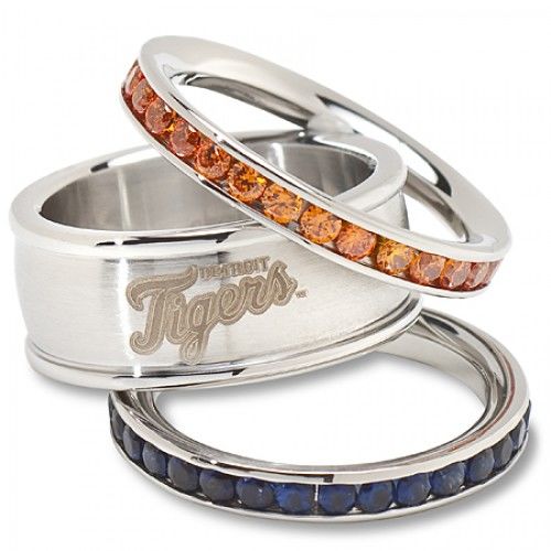 Ladies Detroit Tigers Cubic Zirconia Stacked Ring Set