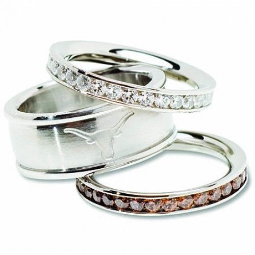 University of Texas Cubic Zirconia Stacked Ring Set