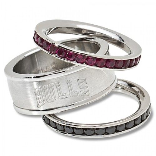 Womens Chicago Bulls Cubic Zirconia Stacked Ring Set