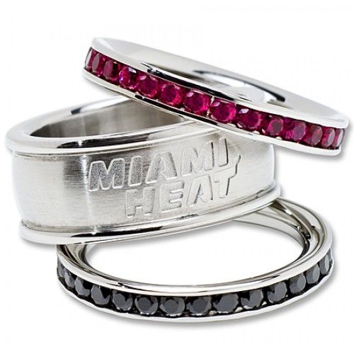 Womens Miami Heat Cubic Zirconia Stacked Ring Set