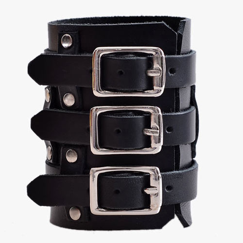 Triple Buckle Bracelet Leather Wrist Strap Metal Alloy Punkrock Clothes Apparel