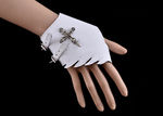 Rocker's Fashion Punk Rock Clothes Leather Gloves White w/ Embedded Cross Design